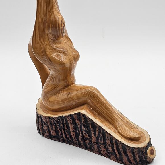 Vintage Mid-Century Art Deco Mermaid & Pinup Sculptures–Faux Wood Ceramic Vases - Picture 7 of 10